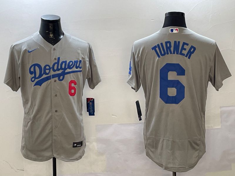 Men Los Angeles Dodgers #6 Turner Grey Elite 2025 Nike MLB Jersey style 1